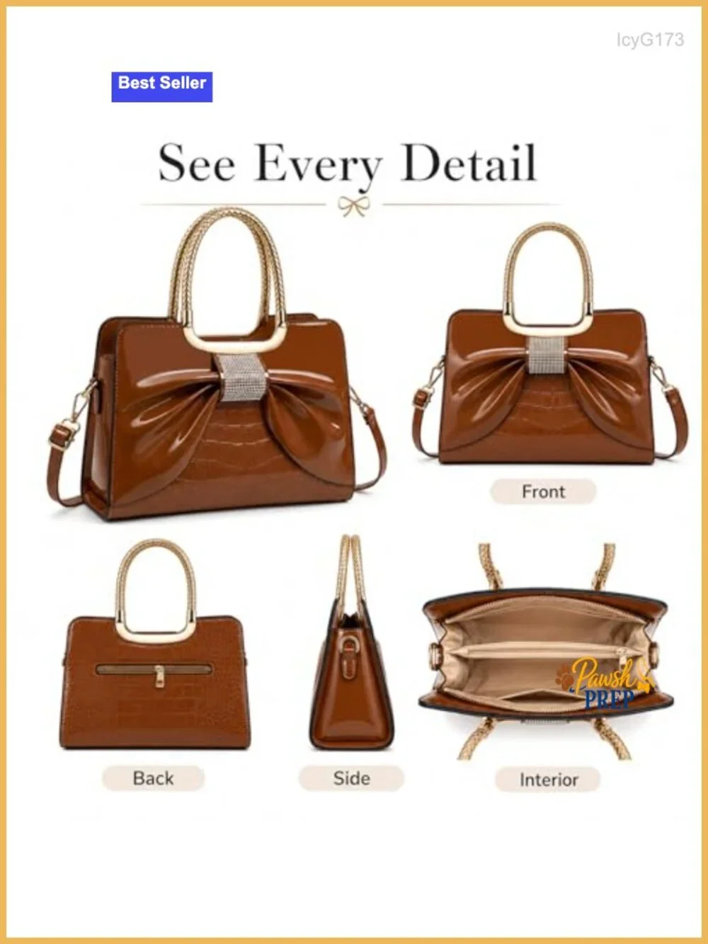 Glossy Patent Leather Top Handle Satchel Handbag with Adjustable Strap